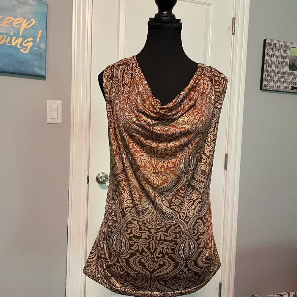 dressbarn Elegant Brown and Tan Blouse